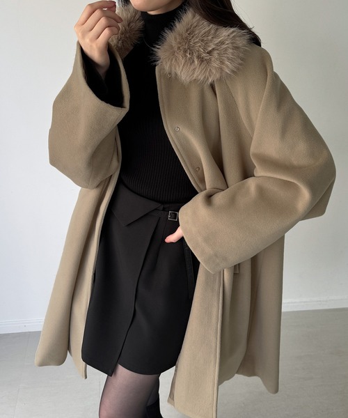 JUNOAH（ジュノア） ノーカラーコート コート 「取り外し可能