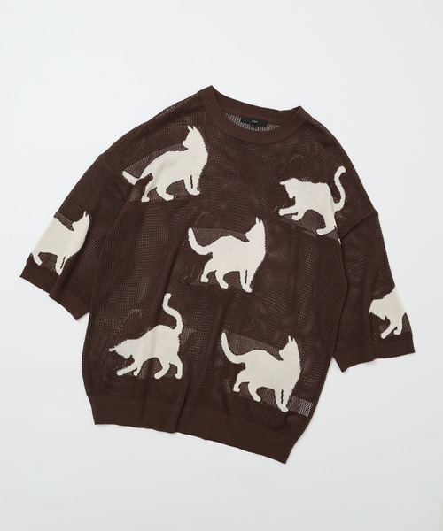 CIAO（チャオ） ニット セーター 歩くネコ シアーニット 半袖