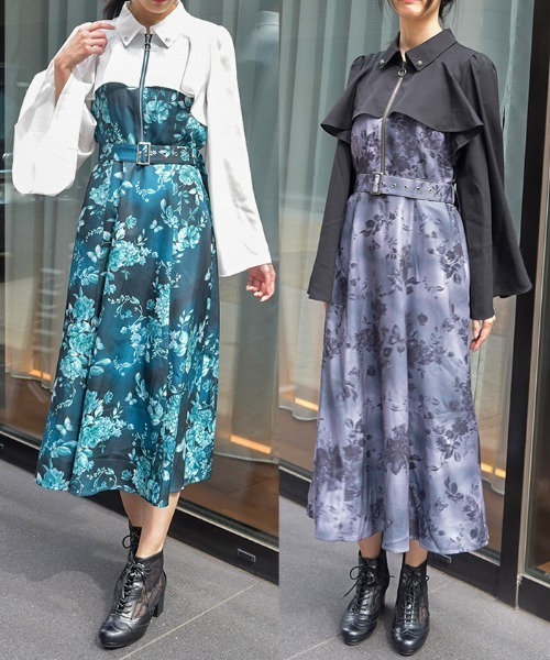 axes femme（アクシーズ ファム） ワンピース 蝶々×花柄ジップOP