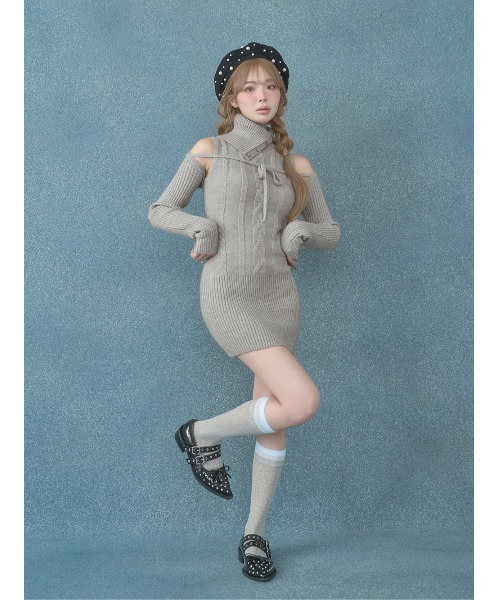 Darich（ダーリッチ） ワンピース デザインネックニットミニワンピース