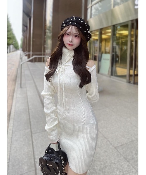 Darich（ダーリッチ） ワンピース デザインネックニットミニワンピース