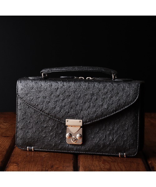 クラッチバッグ オーストリッチ・パイソン型押しメンズセカンドバッグ