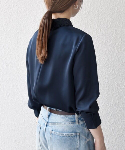 SHIPS any ブラウス シャツ any:「洗濯機可能」サテン レースカラー