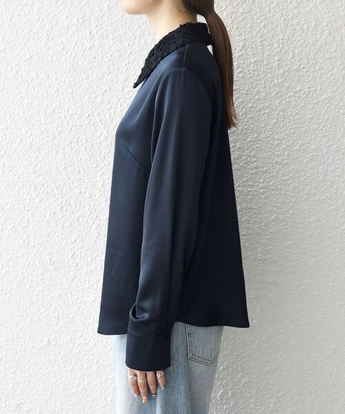 SHIPS any ブラウス シャツ any:「洗濯機可能」サテン レースカラー