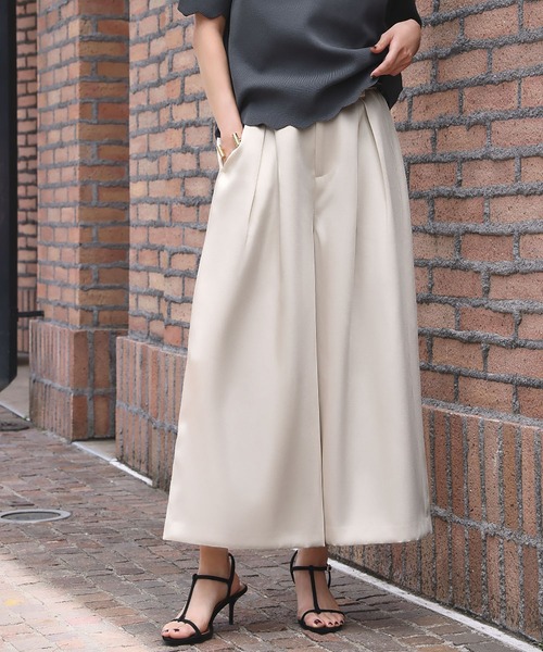 ELFRANK パンツ サテン タック ガウチョパンツ キュロットパンツ