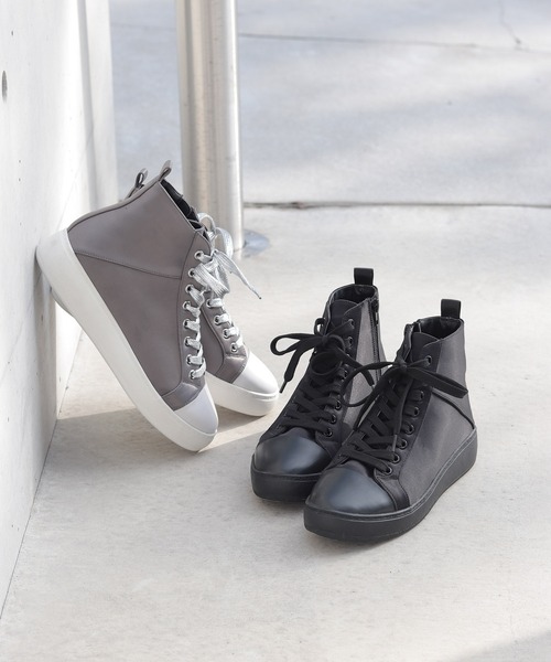 SESTO（セスト） スニーカー サテン素材8ホールレースアップ厚底