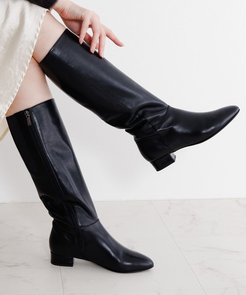 HIMIKO ブーツ 「Made in Japan」「撥水」ワイドシャフトロングブーツ