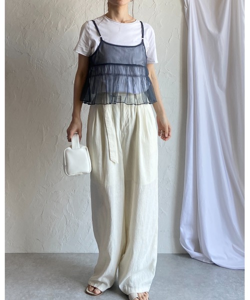 She's Closet キャミソール 2WAYショート丈フロントリボンシースルー