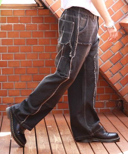 8 ジーンズ ダブルニーフリンジ加工デニムパンツ メンズ レディース