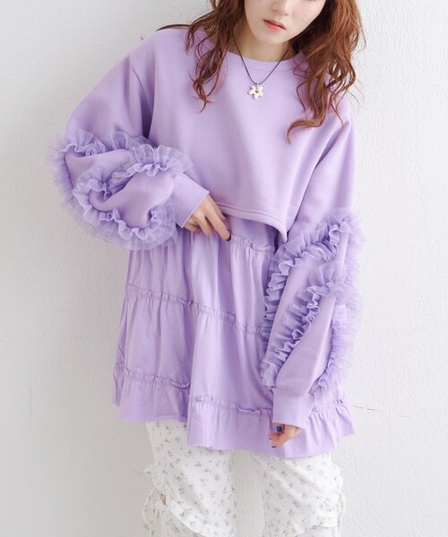 w closet（ダブルクローゼット） ワンピース チュールスリーブ