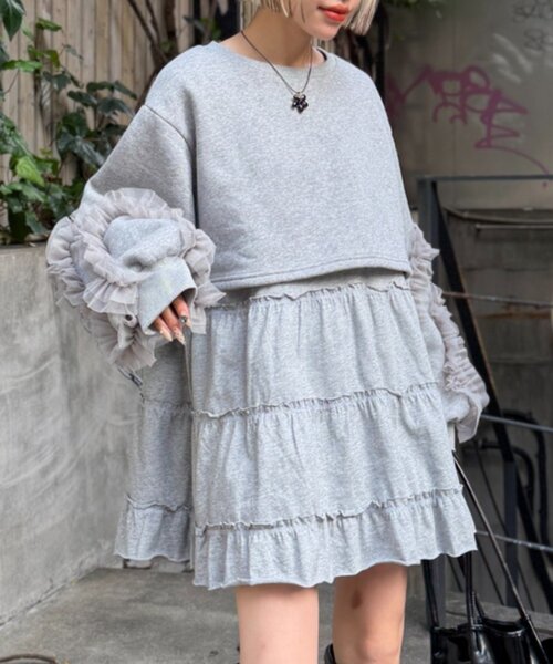 w closet（ダブルクローゼット） ワンピース チュールスリーブ