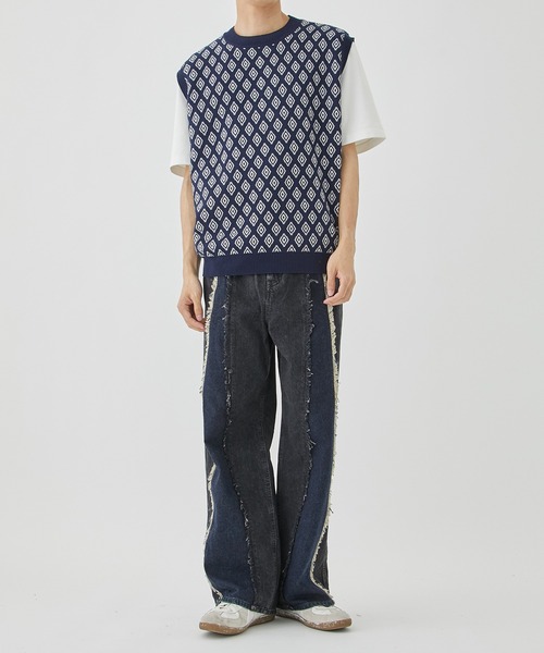 TTT MSW（ティー） ベスト ジレ 「TTTMSW/ティー」Diamond knit polo