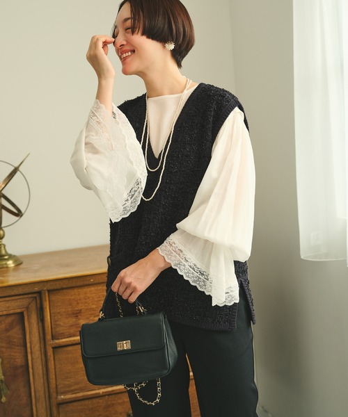 pual ce cin ブラウス シャツ フレアレースカフスブラウス レディース