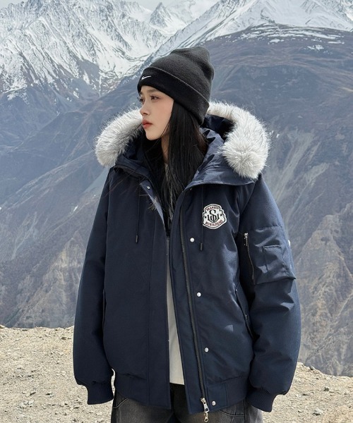 ダウンコート ダウンジャケット 2WAY フェイクファーフード脱着 エコ