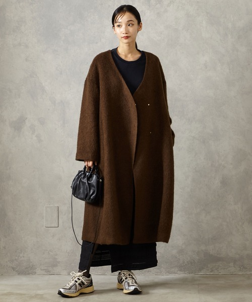 AIMER（エメ） ノーカラーコート コート モヘアカットシャギーテント