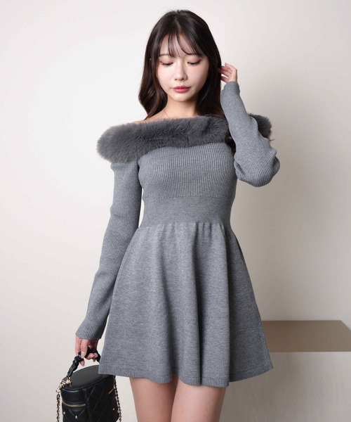 LIP SERVICE（リップサービス） ワンピース ファーオフショルフレア