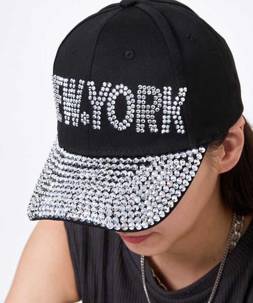 キャップ 帽子 「ラインストーン×NYロゴ」レディース キラキラ