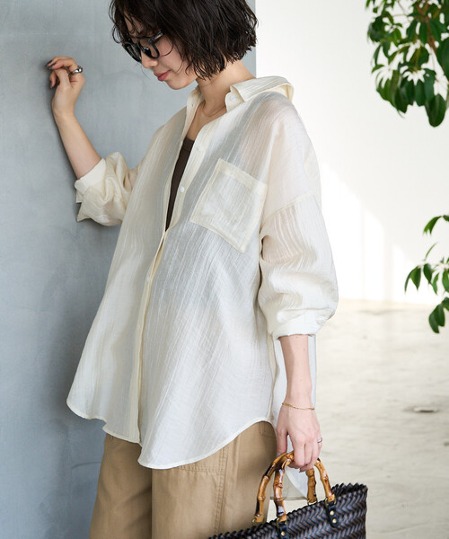 専用 フリンジ付きプリーツプリーズ 長袖シャツ ベージュ 専用