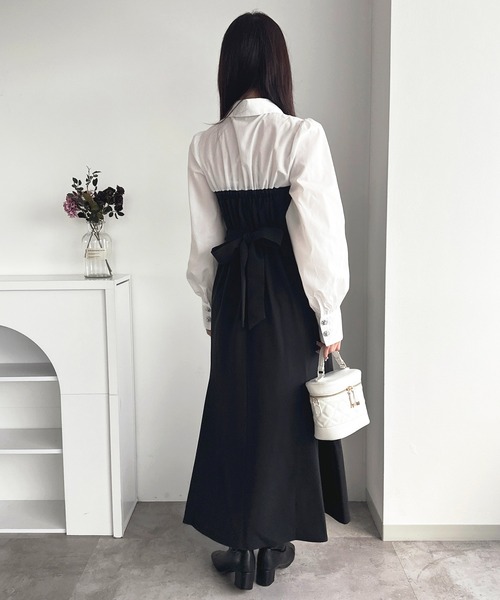 apres jour（アプレジュール） ワンピース バックリボンビジューシャツ