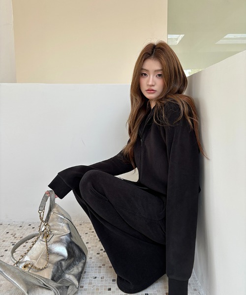 Aelina セットアップ フリーススウェット＋ハイウエストスラックス