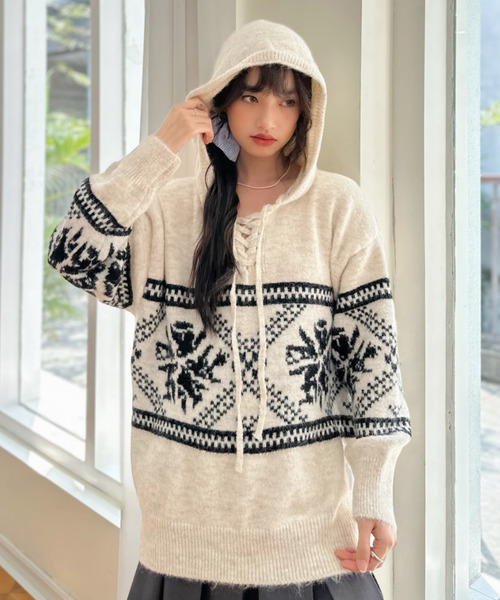 ニット セーター 「Good Riddance」フード付き ノルディック プル