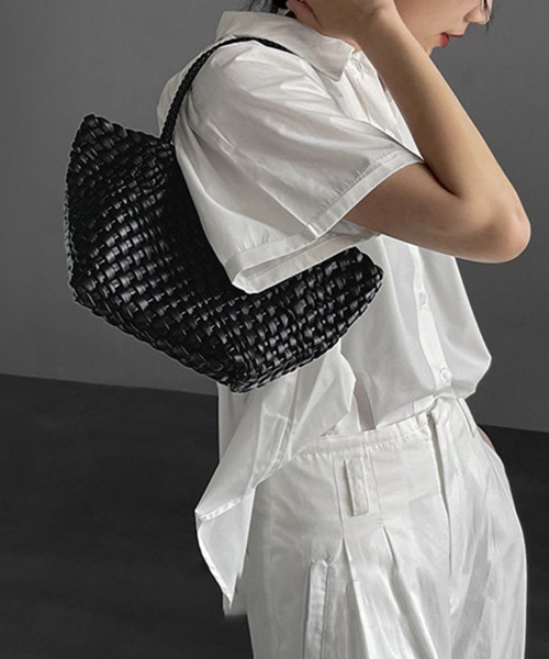 ハンドバッグ 編み込みデザインハンドバッグ×ミニバッグ付き