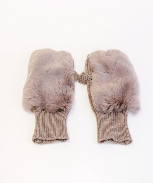 手袋 「ALPO」カシミア混 ニット グローブ レッキスラビット ファー