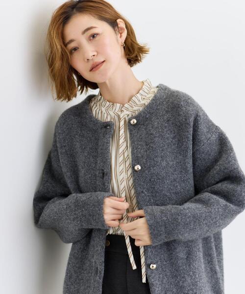 grove（グローブ） カーディガン ふっくらやわらかく、毛混オーバー