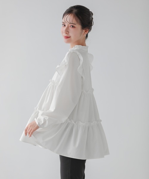 Fit more（フィットモア） ブラウス シャツ 切り替えフリルティアード