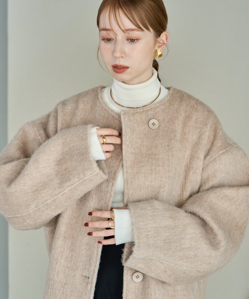 hinari（ヒナリ） コート アウター ノーカラーシャギーロングコート