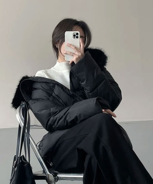ダウンコート ダウンジャケット ファー付き ウエストシェイプ 中綿