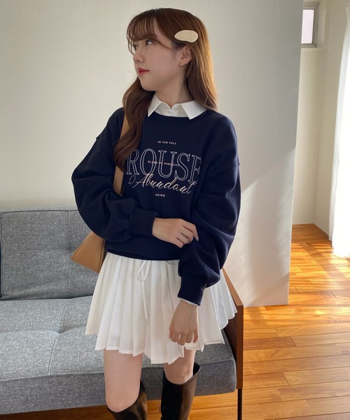 one after another NICE CLAUP ワンピース タイ付きシャツプリーツミニ