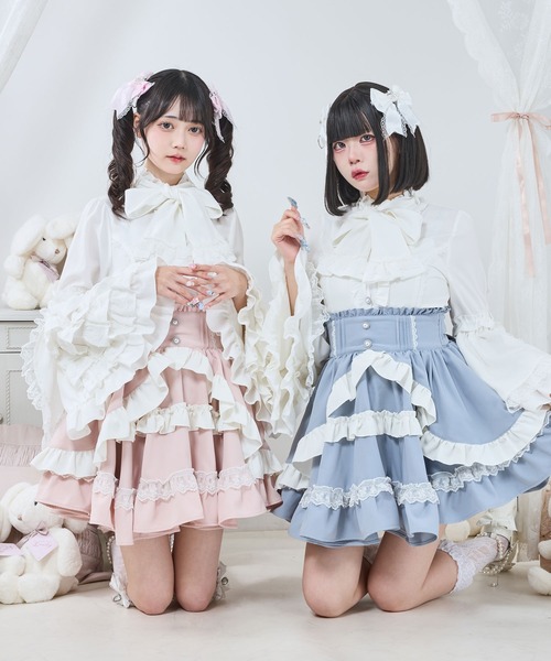 DearMyLove ブラウス シャツ フリルハイネックレースリボンプリンセス