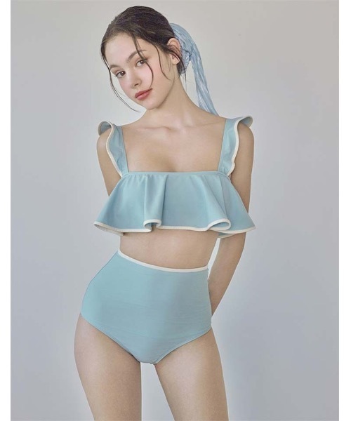 SALTMINT 水着 「水着デビューにも！」ときめきフリル×配色ライン 大人