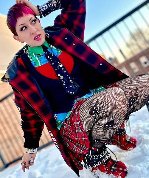 Charla Tedrick ブーツ タータンチェック 厚底ベルトブーツ レディース