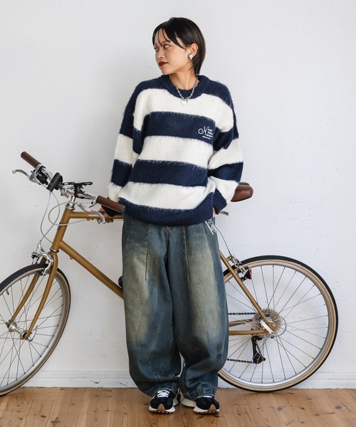 kaoyorinakami セーター ニット logo border knit / ロゴボーダー