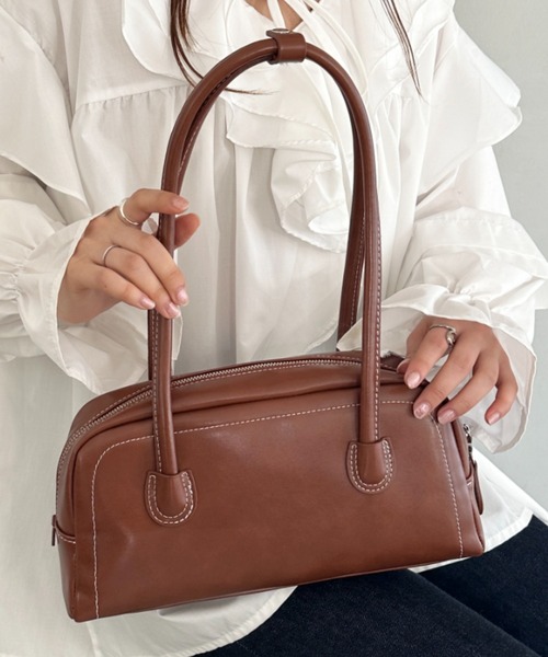 ハンドバッグ ロングハンドル ボストンバッグ PUフルートバッグ