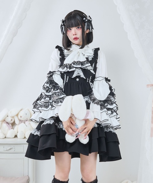 DearMyLove ジャンパースカート フリルたっぷりはしごレースリボン