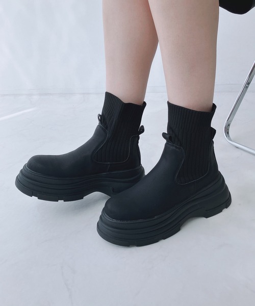 AS KNOW AS（アズノゥアズ） ブーツ 厚底サイドゴア フェイクレザー