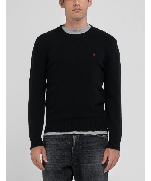 REPLAY（リプレイ） セーター ニット Rロゴ ラムブレンド ストレッチ