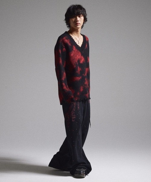 GRANCY セーター ニット 「GRANCY」Spray Damaged V-neck Wool Knit