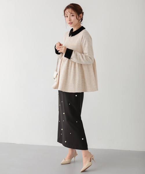 Fit more（フィットモア） ツイードベロアカラーペプラムトップス