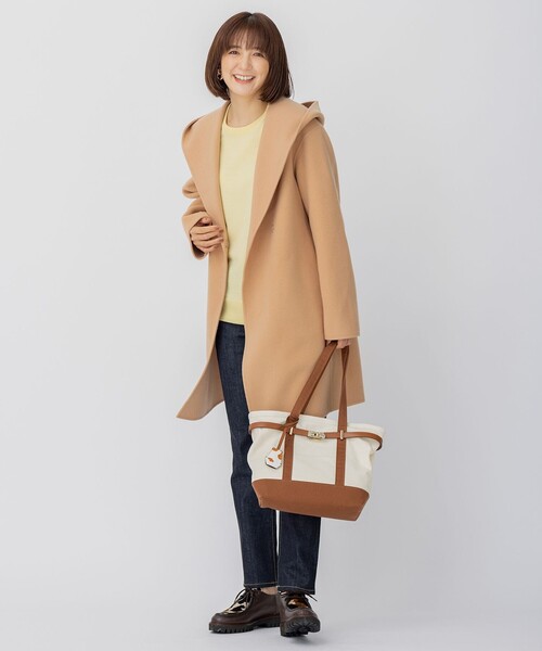 コート アウター ウールリバー フード付き ミドル丈コート レディース