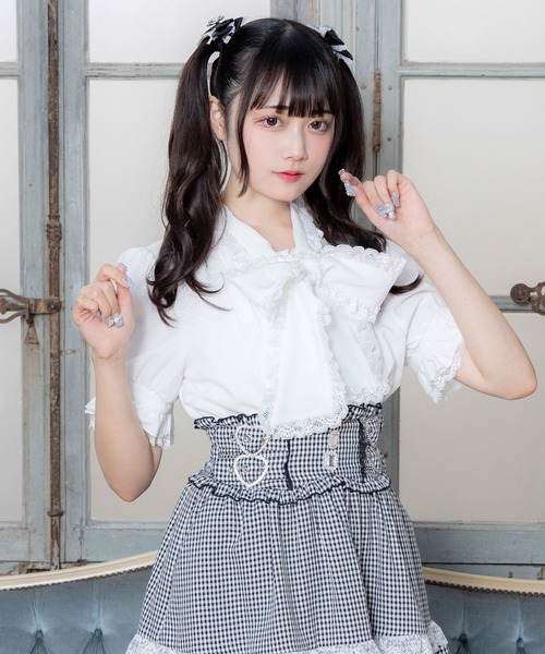 DearMyLove ブラウス シャツ レースフリルたっぷり上品ボウタイリボン