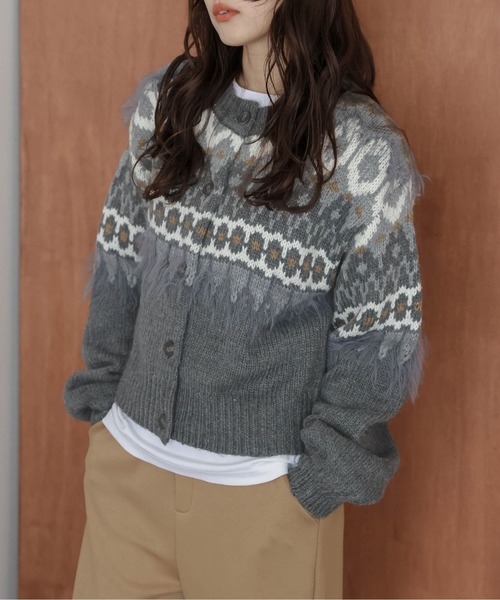 カーディガン ノルディック柄ニットカーディガン レディース