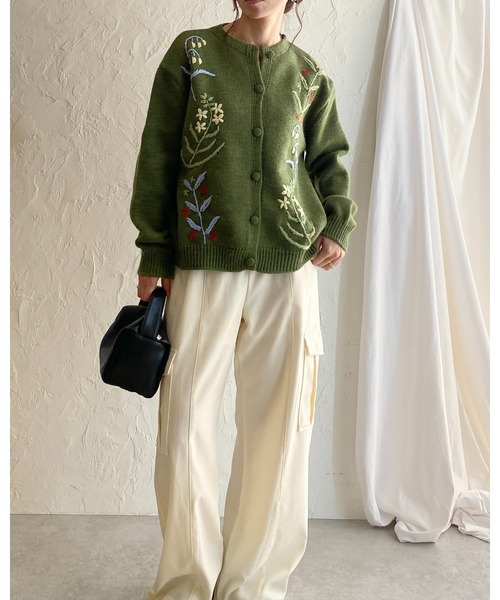 She's Closet カーディガン 花柄フラワー刺繍長袖ニットカーディガン