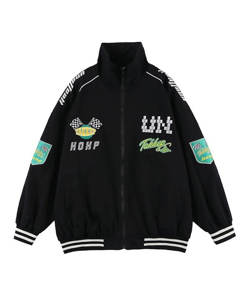 ブルゾン アウター 「HOOK」アメカジワッペン刺繍レーシングブルゾン