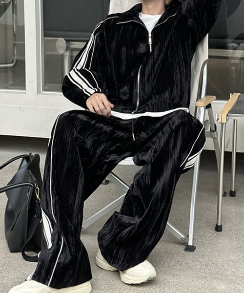 NOWLE（ノウル） ジャージ 「NOWLE」ライン柄 ベロア トラック