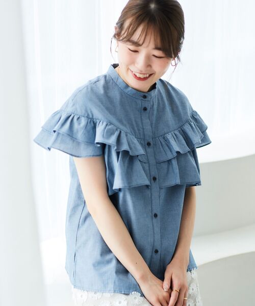 le.coeur blanc（ルクールブラン） ブラウス シャツ ダンガリーフリル