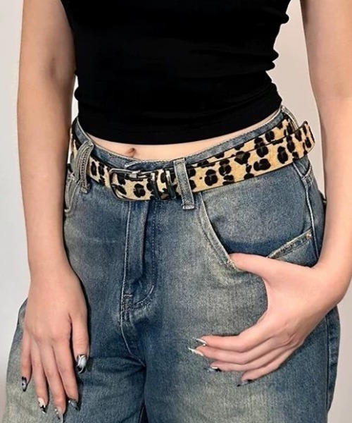 CELENA BEATS ベルト レオパード柄 ハラコ風 レザーベルト レディース